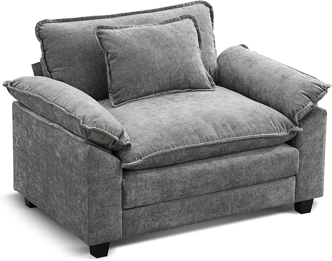 URRED Modular Sectional Sofa Comfy Cloud Couch, Modern Chenille Sofa Sleeper Deep Seat Couches with Ottoman/Pillows for Living Room (Gray, 53'')-Ruum Studio Home