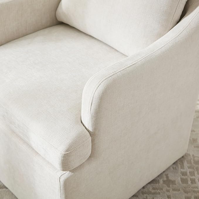 VKNOW Upholstered Dining Chairs, Modern Kitchen Chairs Dinner Chairs with 4 Casters, Linen Armchair for Bedroom Reading Room Living Room, Beige-Ruum Studio Home