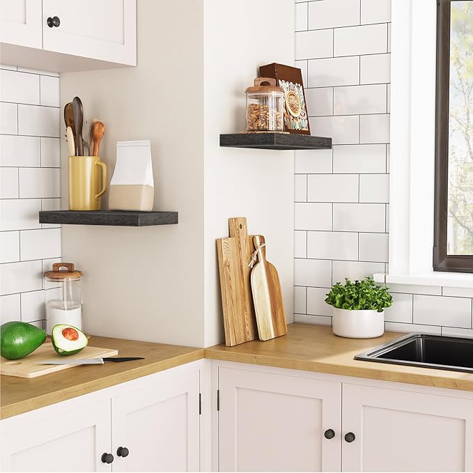 HOOBRO Floating Shelves for Wall, Wall Mounted Shelf Set of 2, 15.7" Hanging Shelf with Invisible Brackets, for Wall in Bathroom, Bedroom, Toilet, Kitchen, Living Room, Office, Charcoal Gray BC40BJ01-Ruum Studio Home