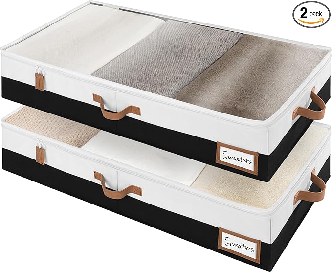 StorageWorks Large Under Bed Storage Containers with Handles and Label Holder, 2 Pack Ultra-thick Fabric Underbed Bins, Closet Organizer for Clothes, Blankets, Sweater-Ruum Studio Home