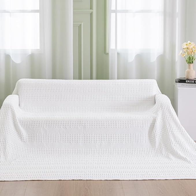 PHF Cooling Waffle Blanket California King Size, Lightweight 60% Rayon Derived from Bamboo & 40% Cotton Breathable Blanket for Hot Sleepers, Soft and Luxury for Bed Couch and Sofa, 110"x96", White-Ruum Studio Home