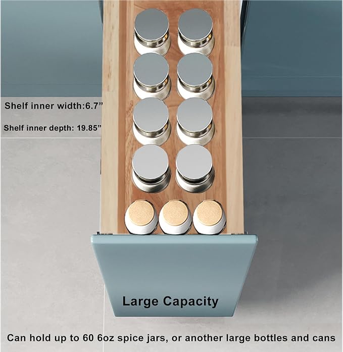 DINDON Pull Out Spice Rack Cabinet Organizer, (8" W x 21.9" D x 25.2" H) Multi-Use Soild Wood Pull Out Cabinet Organizer Slide Out Shelf Sliding Base Cabinet Storage Organization-Ruum Studio Home