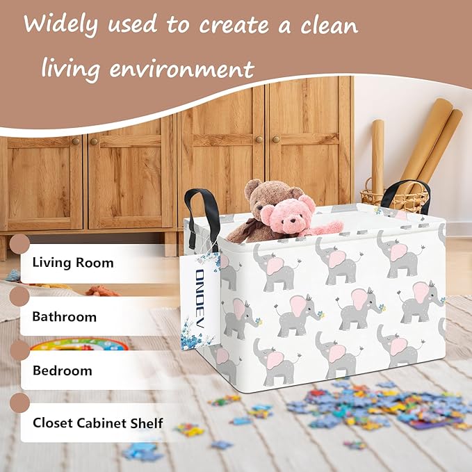 Rectangular Folding Laundry Basket,waterproof Canvas Basket,gift basket,Suitable for children's room,Office,Clothes,Toys Storage(Elephant calf)-Ruum Studio Home