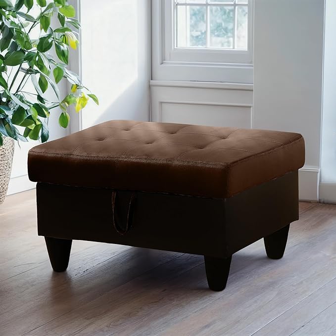 Ottoman Rectangular Storage Ottoman Bench, Flannel Footrest Stool Footstool with Lid for Living Room, Bedroom, Entryway, Brown&Black, 35"x23.5"x17.5"-Ruum Studio Home