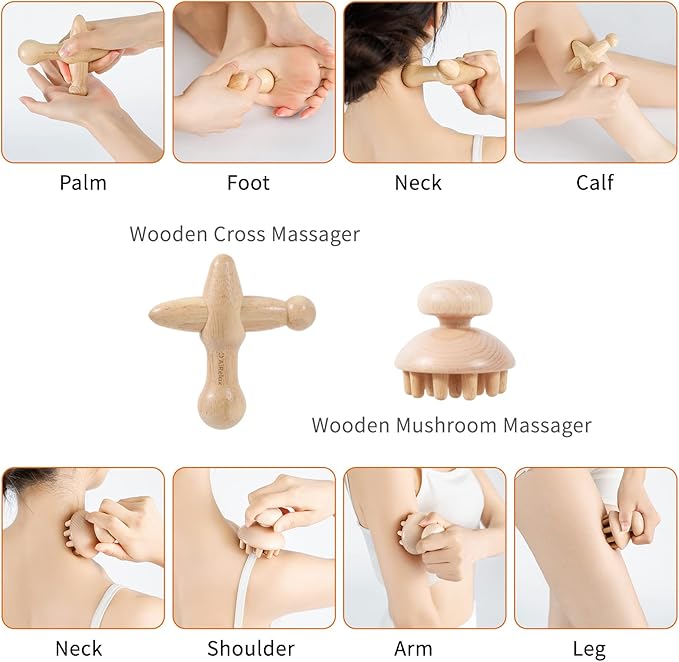 7 Pack Wood Therapy Massage Tools for Body Shaping Set, Cellulite Massager,Maderoterapia Kit Colombiana, Lymphatic Drainage Massager Tools for Neck Back Waist Pain Relief-Ruum Studio Home