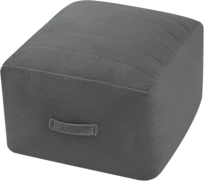 MeMoreCool Square Stuffed Pouf Ottoman Foot Rest, Floor Pouf Foot Stool with Foam Chunk Filling, Soft Stuffed Ottoman Footrest for Living Room, Dark Grey-Ruum Studio Home