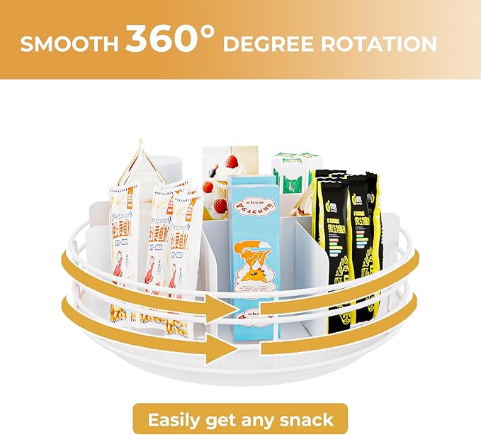 Snack Organizer - Versatile Snack Storage, Lazy Susan with Convenient Grab-and-Go Design, Metal Snack Holder for Home, Office, Breakroom, 11.85" L x 11.85" W x 4.17" H (White)-Ruum Studio Home