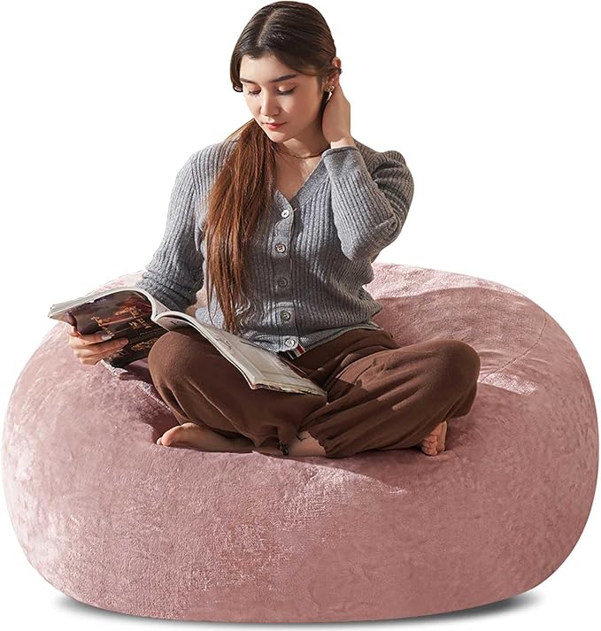 Bean Bag Chair 3Ft, Memory Foam Filled, Large Beanbag Chairs for Adults and Teens, Soft Sofa with Removable Flannel Cover, Round Couch for Living Room Bedroom College Dorm (Pink, 3FT-36×36"×24")-Ruum Studio Home