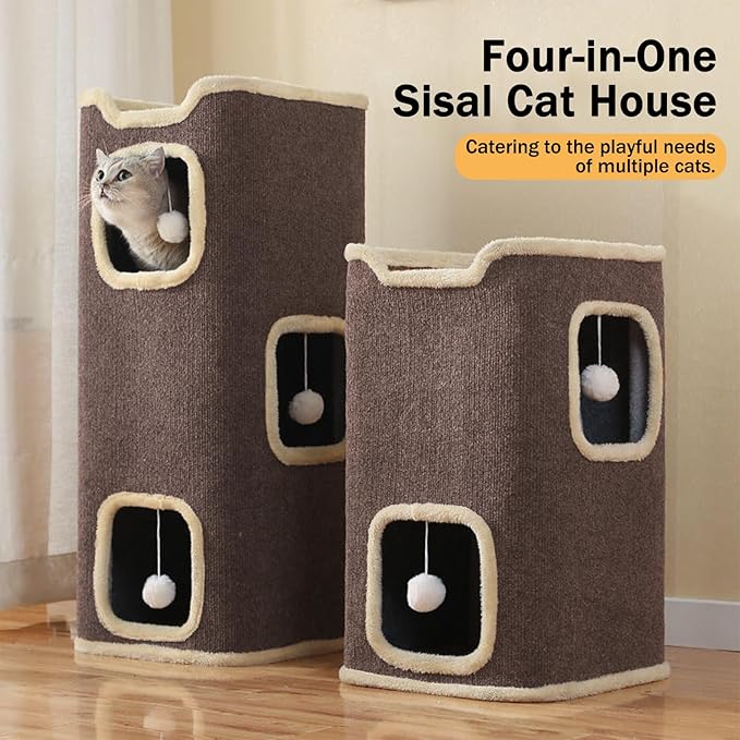 Empet Cat House for Indoor Cats Beds, Multi-Level Cat Condo, Foldable Cave Bed Brown, 2L-Ruum Studio Home