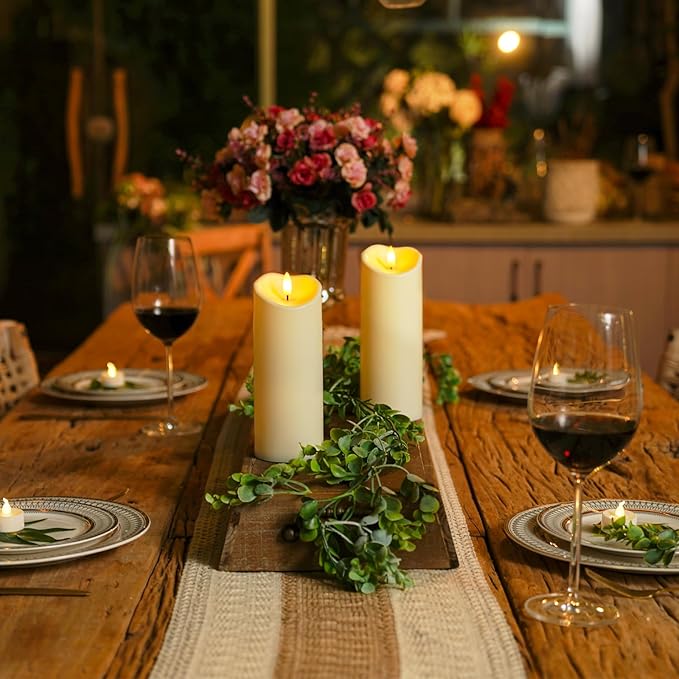 Homemory 3"x8" Outdoor Waterproof Flameless Candles, LED Candles, Battery Operated Candles with Remote and Timers, Electric Fake Plastic Pillar Candles, Dark Ivory, Set of 2-Ruum Studio Home