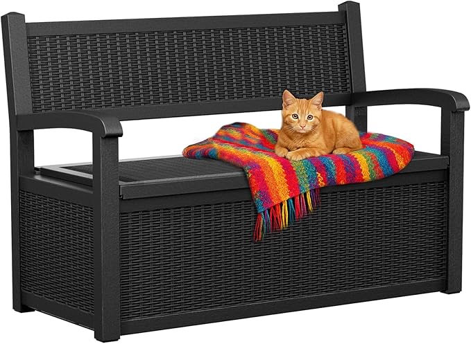 80 Gallon Storage Bench Waterproof and Lockable,Deck Box Outdoor Storage Furniture for Patio,Garden,and Porch – Perfect for Storing Garden Tools and Cushions(Black)-Ruum Studio Home