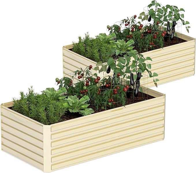 8x4x2 ft Outdoor Raised Garden Bed, Large Metal Planter Raised Beds, Planters for Outdoor Plants for Vegetables, Flowers, Herbs, Fruits, and Succulents.(2 Pcs,Yellow)-Ruum Studio Home