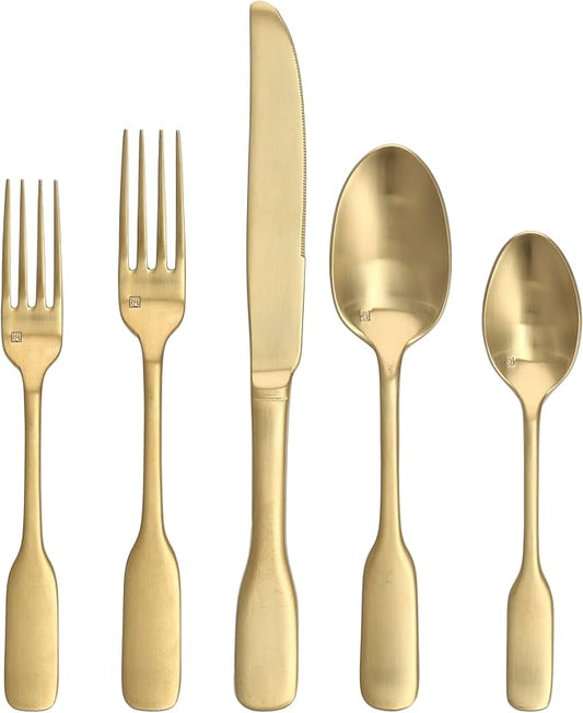 Fortessa Ashton 18/10 Stainless Steel, 20 Piece Flatware Set (Service for 4), Brushed Gold-Ruum Studio Home