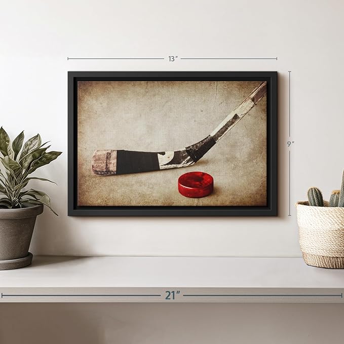 Elephant Stock Vintage Ice Hockey Wall Art - Horizontal Framed Canvas - 1-Piece Hallway Wall Decor - Photography Sports Canvas Print - Brown and Beige Decor for Wall - 13" X 9"-Ruum Studio Home