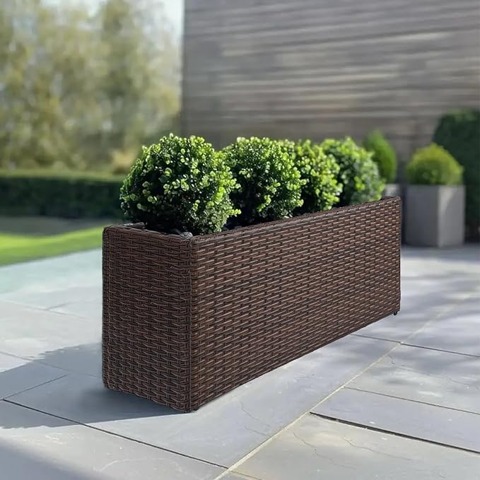 SUNNYPARK Set of 2 Large Rectangular Planter with Removable Liner, All-Weather PE Rattan Modern Planters Indoor Outdoor Flower Plant Pots Garden Box Patio Yard Front Porch Deck-Ruum Studio Home