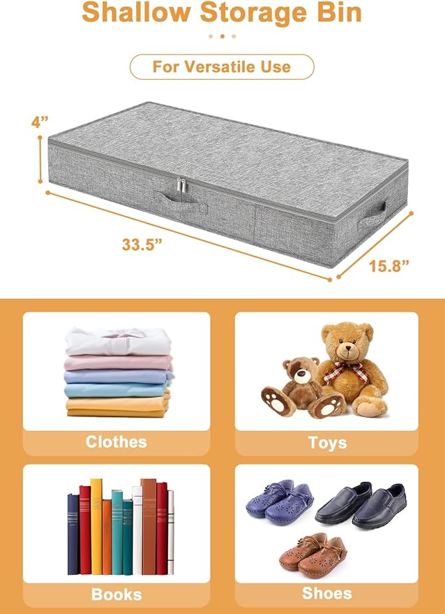 punemi Low Profile Under Bed Storage, 4 Inch Height Underbed Storage Containers With Sturdy Sidewalls & Bottom, Shallow Under Bed Organizer Clothes Storage Bins, Slim Under Couch Sofa Dresser Storage-Ruum Studio Home