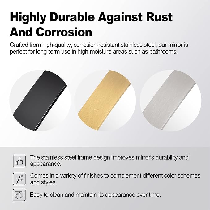 ANDY STAR Brushed Nickel Mirror, 28x36 Inch Stainless Steel Metal Frame Oblong Bathroom Mirror for Vanity, 1’’ Deep Wall Mounted Vertically/Horizontal-Ruum Studio Home