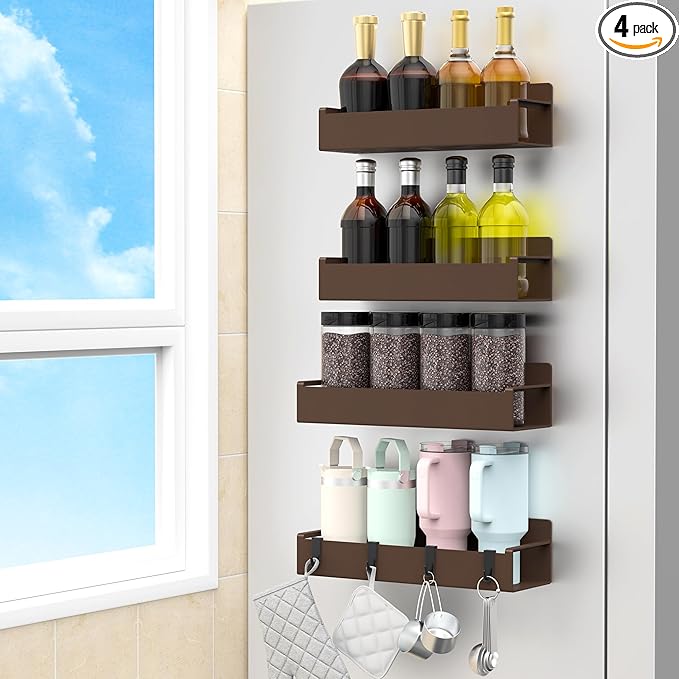 4 Pack Magnetic Spice Rack Organizer for Refrigerator and Oven, Brown Fridge Organizers and Storage for Kitchen-Ruum Studio Home