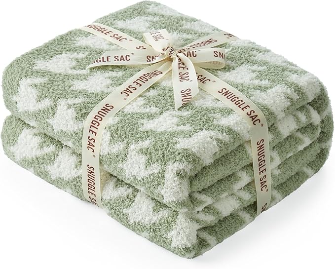 Snuggle Sac Houndstooth Throw Blanket for Couch, Reversible Super Soft Warm Blankets Cozy Knit Fuzzy Plush Lightweight Throws for Sofa, Bed, Camping, Green,50x60 inches-Ruum Studio Home