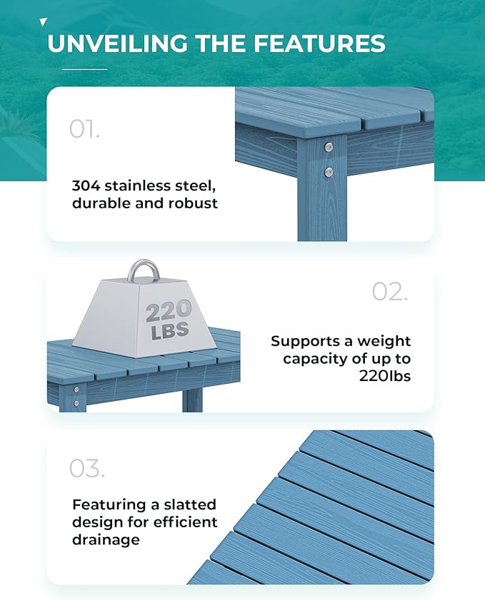 SERWALL Rectangle Outdoor Coffee Table, HDPE Patio Coffee Table, Navy-Ruum Studio Home
