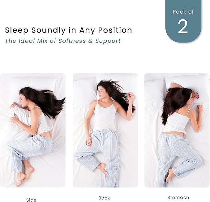 Threadmill Soft Bed Pillows Standard Size Set of 2 | Down Alternative Cooling Bed Pillow for Sleeping | Soft Pillows | 20 x 26 Hotel Pillow, Standard Pillows 2 Pack for Back, Stomach or Side Sleepers-Ruum Studio Home