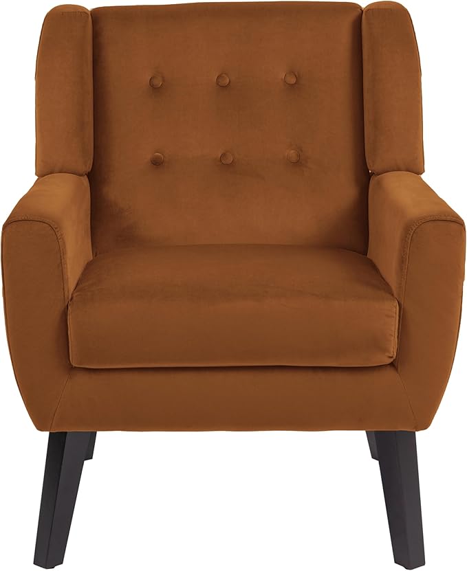 UIXE Accent Chair, Velvet Upholstered Armchair for Living Room, Modern Club Arm Chairs Comfy Single Sofa Button Tufted Bedroom Reading Seat - Orange, Set of 1-Ruum Studio Home