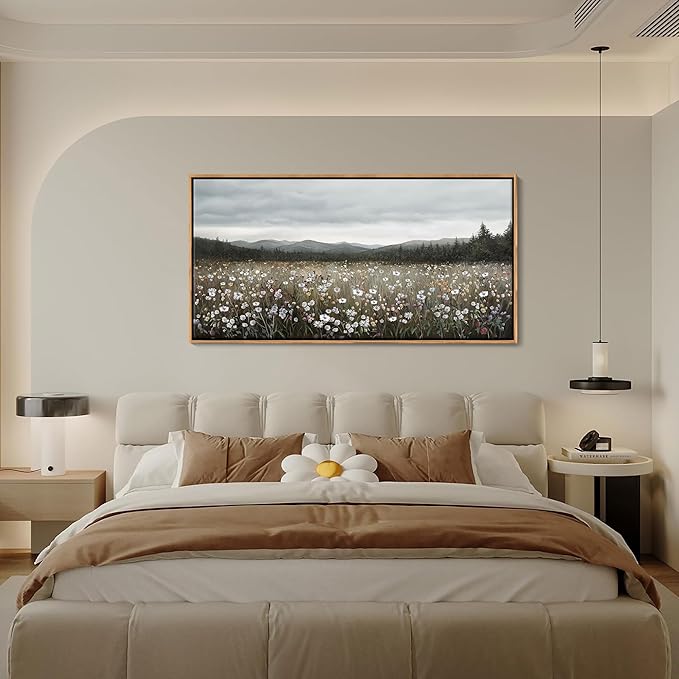 HGUAOA Vintage Framed Floral Landscape Wall Art for Living Room - Large Nature Artwork Above Bed Wall Decor - Farmhouse Mountain Pictures for Bedroom Wall Decor 20×40IN-Ruum Studio Home