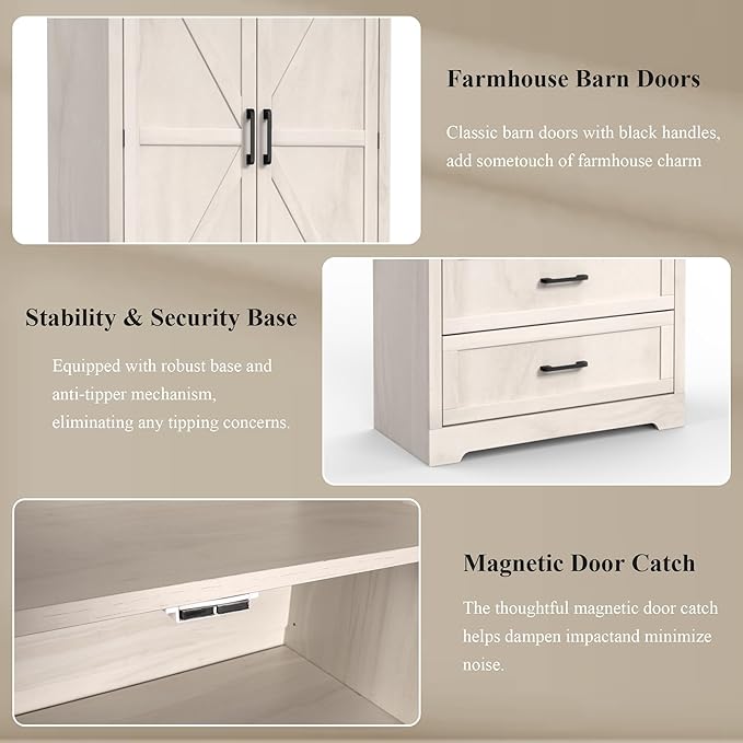 71" Kitchen Pantry Storage Cabinet, Barn Doors Tall Storage Pantry Cabinet with Drawers & Adjustable Shelf, Modern Farmhouse Cupboard Wood Pantry for Kitchen, Living Room, Dining Room, Oak Beige-Ruum Studio Home