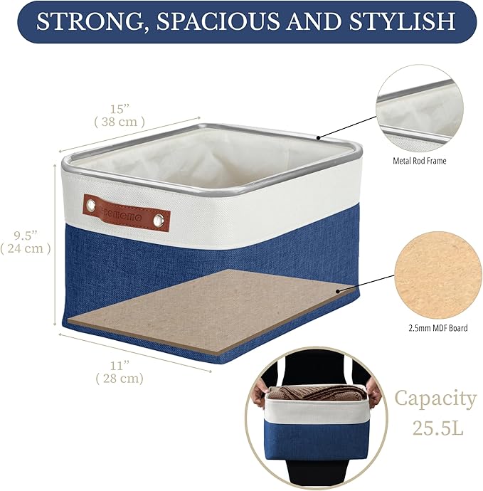 DECOMOMO Storage Bins Fabric Storage Baskets for Shelves, Linen Closet Organization Toys Nursery (Navy Blue and White, Large - 3 Pack)-Ruum Studio Home