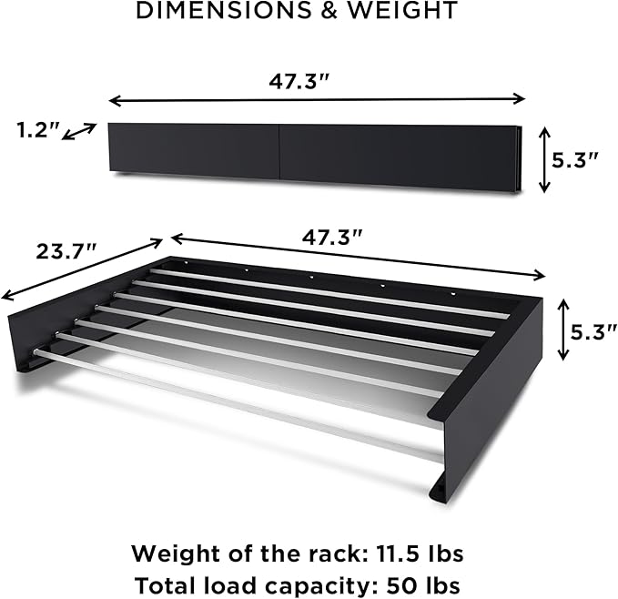 Step Up Laundry Drying Rack (Extra Large: 47 Inches, 12 Lbs), Wall Mounted, Retractable Clothes Drying Rack, 70lbs Capacity, 27 Linear Ft, with Wall Template and Long Drill Bit (47" White)-Ruum Studio Home