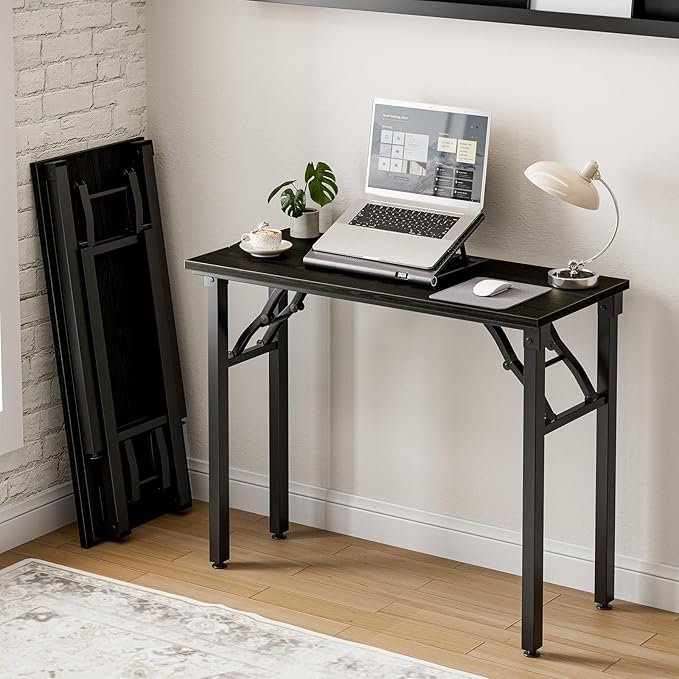 Frylr Small Folding Computer Desk – Portable 35.8 Inch Foldable Laptop Table, Collapsible and Compact for Easy Storage and Fast Setup, Lightweight for Small Spaces, Craft and Study Use, Dark Oak-Ruum Studio Home