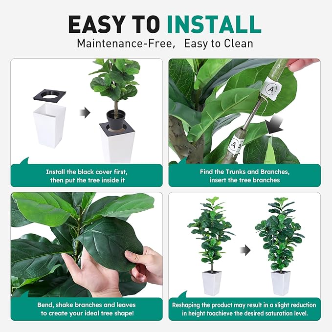 Fiddle Leaf Fig Tree, 5ft Tall Fake Silk Tree in White Planter, Faux Floor Plants with 108 Fiddle Leaves, Artificial Plants for Home Office Decor Indoor-Ruum Studio Home