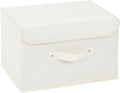 Storage Boxes, Collapsible Storage Bins with Lids, Cotton and linen cloth Storage Baskets with Handle, for Books, Closet, Bedroom, Home, 13x9.1x7.9 in, Beige-Ruum Studio Home
