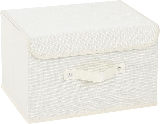 Storage Boxes, Collapsible Storage Bins with Lids, Cotton and linen cloth Storage Baskets with Handle, for Books, Closet, Bedroom, Home, 13x9.1x7.9 in, Beige-Ruum Studio Home