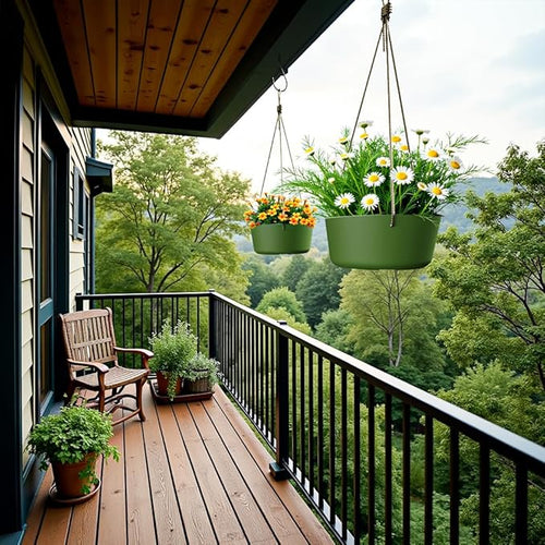 10.7 Inch Hanging Planter for Outdoor Indoor Plants，2 Pack Hanging Flower Pots with Drain Holes for Garden Home Decor Use (Dark Green)-Ruum Studio Home