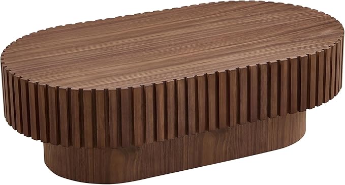 43.7" Oval Coffee Table for Living Room,Modern Handcraft Drum Coffee TableSmall Wooden Coffee Table with Sturdy Pedestal Easy Assembly for Office-Walnut-Ruum Studio Home