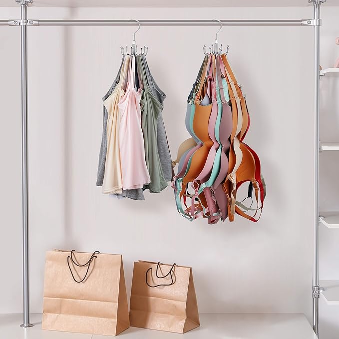ZEDODIER Tank Top Hanger, Rotatable Bra Organzier for Closet, Max 24 Storage Capacity Sport Bra Holder, Metal Space Saving Closet Organizers and Storage, Silver-Ruum Studio Home