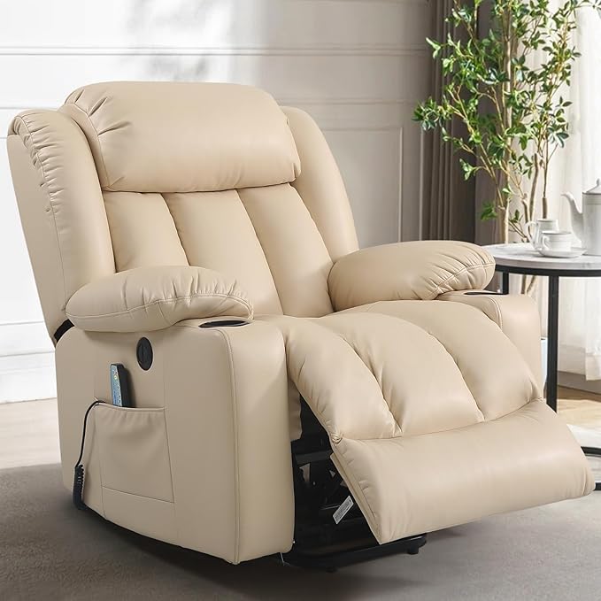 PARKOL Power Lift Recliner Chair for Elderly Breathable Leather Recliner Chair with Massage and Heat,2 Cup Holders,Electric Stand Assist,USB Ports,Gifts for Family (Grey)-Ruum Studio Home