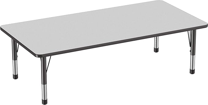 FDP Rectangle Activity School and Classroom Kids Table (36 x 72 inch), Toddler Legs, Adjustable Height 15-24 inches - Gray Top and Black Edge-Ruum Studio Home