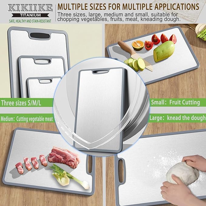 Titanium Cutting Board Double-sided non-slip silicone edging Pure Titanium Cutting Boards for Kitchen - Double-Sided Food-Grade Chopping Board Non-Stick Durable and easy to clean (3-Piece S/M/L)-Ruum Studio Home