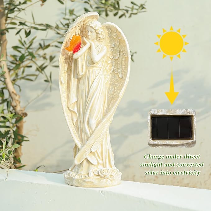 Angel Figurine, Large Angel Garden Statues Outdoor with Butterfly Solar LED Lights Lawn Decorations Yard Ornament Sculptural for Outside Patio Decor, Angel Gardening Gifts-Ruum Studio Home
