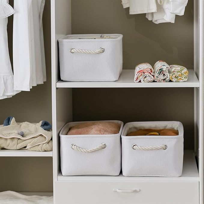 TheWarmHome Storage Bins for Shelves - Medium 3Pack 13.8L*9.8W*6.7H inch Fabric Storage Cubes Canves Storage Basket for Organizing Toys Baby Clothes Gift Dog (White)-Ruum Studio Home