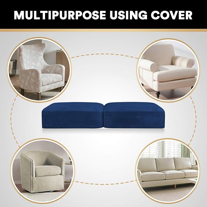 PrinceDeco Velvet Couch Cushion Cover Stretch Cushion Slipcover for Chair Loveseat Sofa Furniture Protector Seat Cushion Sofa Cover (Each Width Up to 29.5", Navy)-Ruum Studio Home