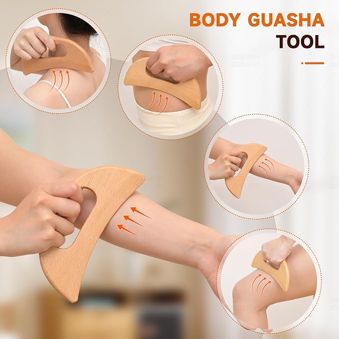 3-in-1 Wood Therapy Massage Tools Lymphatic Drainage Massager Maderoterapia Kit Wooden Gua Sha Massager Body Sculpting Tools for Muscle Pain Relief, Anti-Cellulite, Body Contouring and Shaping-Ruum Studio Home