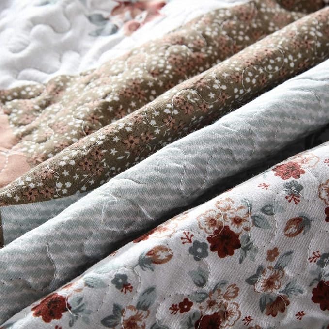 NEWLAKE Quilt Bedspread Sets-Checkered Floral Reversible Coverlet Set,Queen Size-Ruum Studio Home