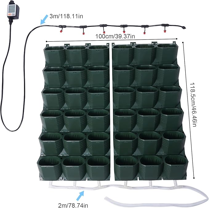 36 Pots Self-Watering Wall-Mounted Planter, 39.4”L x 46.5”H Vertical Wall Planter Self Watering Stackable Planters Vertical Garden Wall Garden Planter Outdoor Indoor for Herbs Flowers Strawberries-Ruum Studio Home