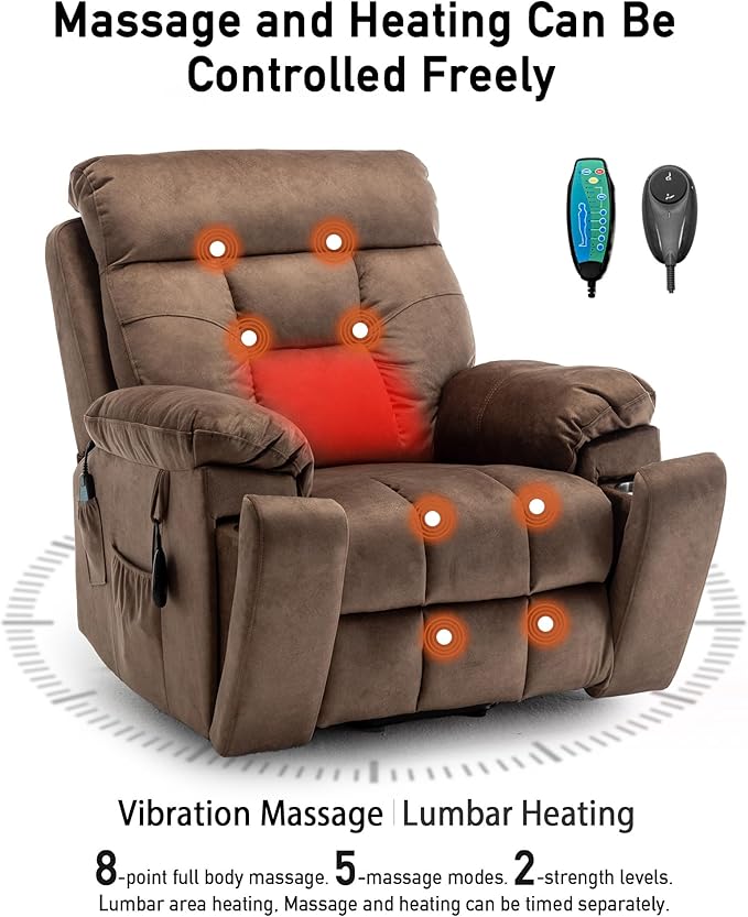 Power Lift Recliner Chair for Elderly, Lazy Boy Recliner Chair with Massage and Heating, 26in Extra Wide Recliner Seat with Cup Holder, Adjustable Electric Reclining Chair for Big Man-Ruum Studio Home
