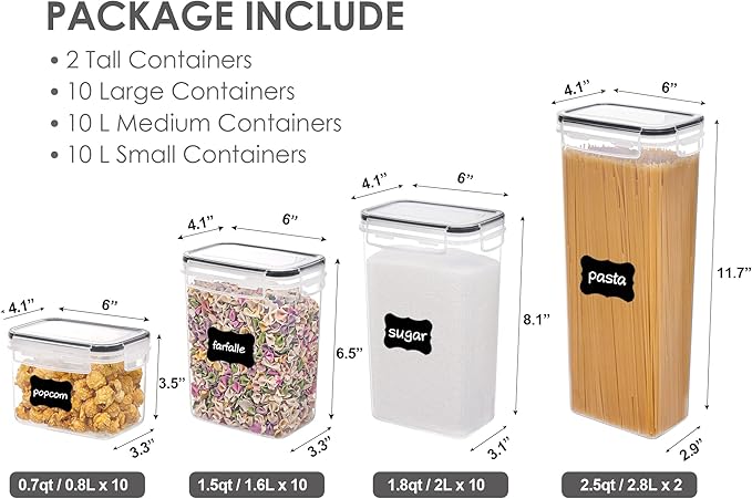 Vtopmart 32pcs Airtight Food Storage Containers Set, BPA Free Plastic Kitchen and Pantry Organization Canisters with Lids for Cereal, Dry Food, Flour and Sugar, Includes 32 Labels-Ruum Studio Home