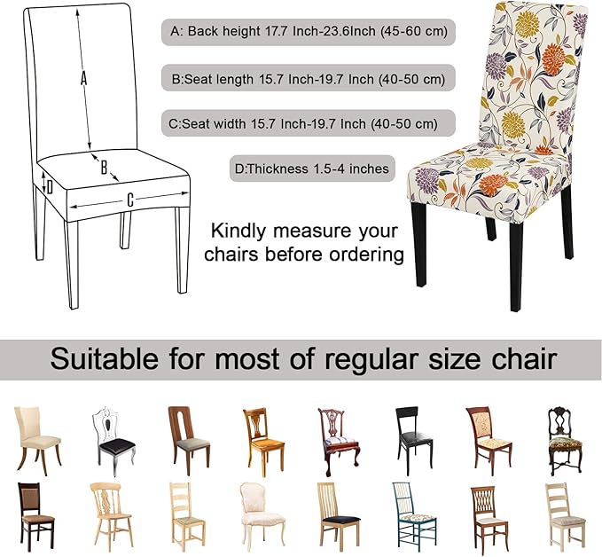 JQinHome Pattern Chair Covers for Dining Room Set of 4, High Stretch Removable Washable Parsons Chair Slipcover for Home Party Hotel Wedding Ceremony (Flower,4PCS)-Ruum Studio Home