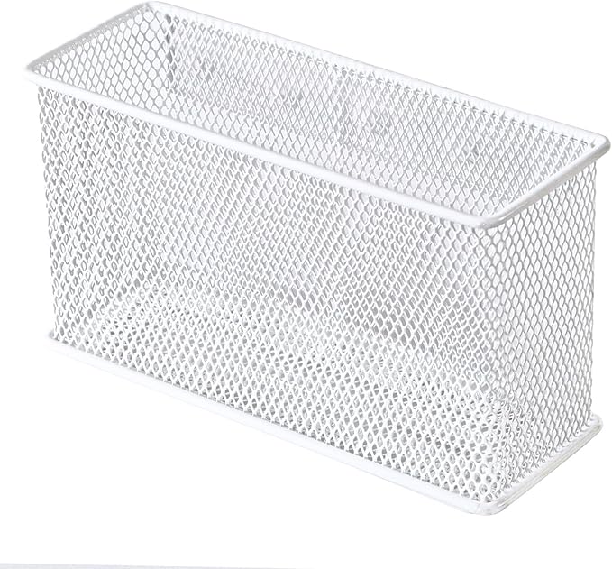 White Magnetic Basket, Magnetic Shelf Pencil Holder for Refrigerator, Wire Mesh Magnetic Bin, Magnetic Organizer Whiteboard Desktop Storage, 6.29"x2.28"x3.54"-Ruum Studio Home